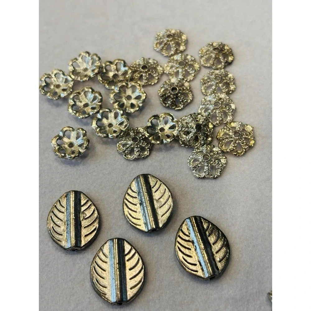 Lot Of Pewter & Other Jewelry Making Supplies Beading Beads Tube Beads Pendants
